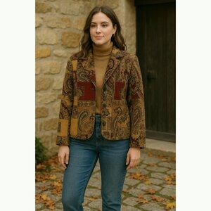 ELCC Women’s XL Tapestry Blazer Jacket Paisley Patchwork Boho Vintage